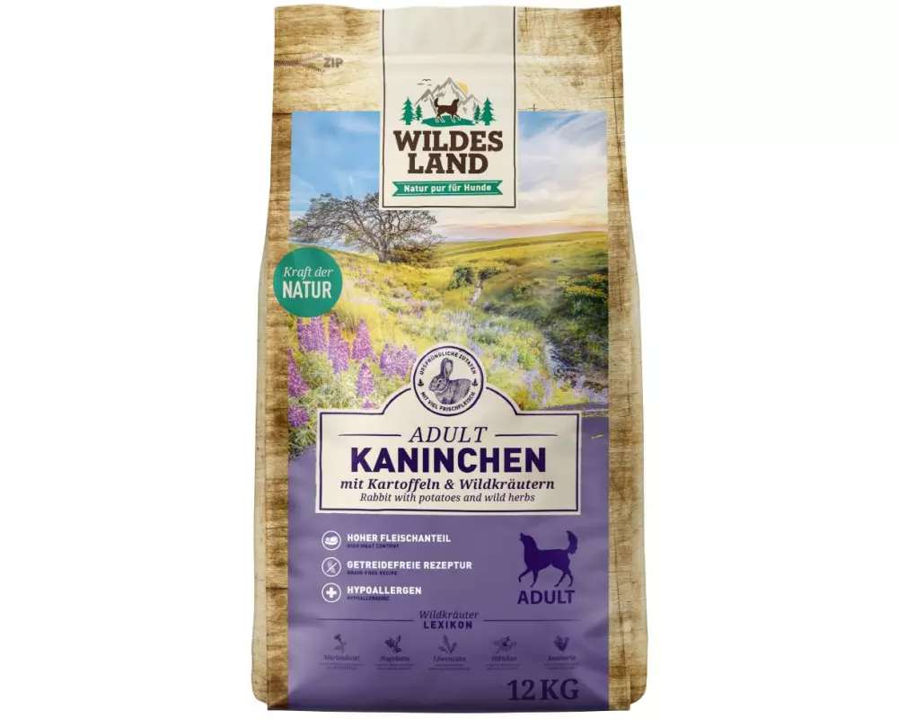 Wildes Land Trockenfutter Kaninchen mit Kartoffeln & Wildkräutern, 12 kg