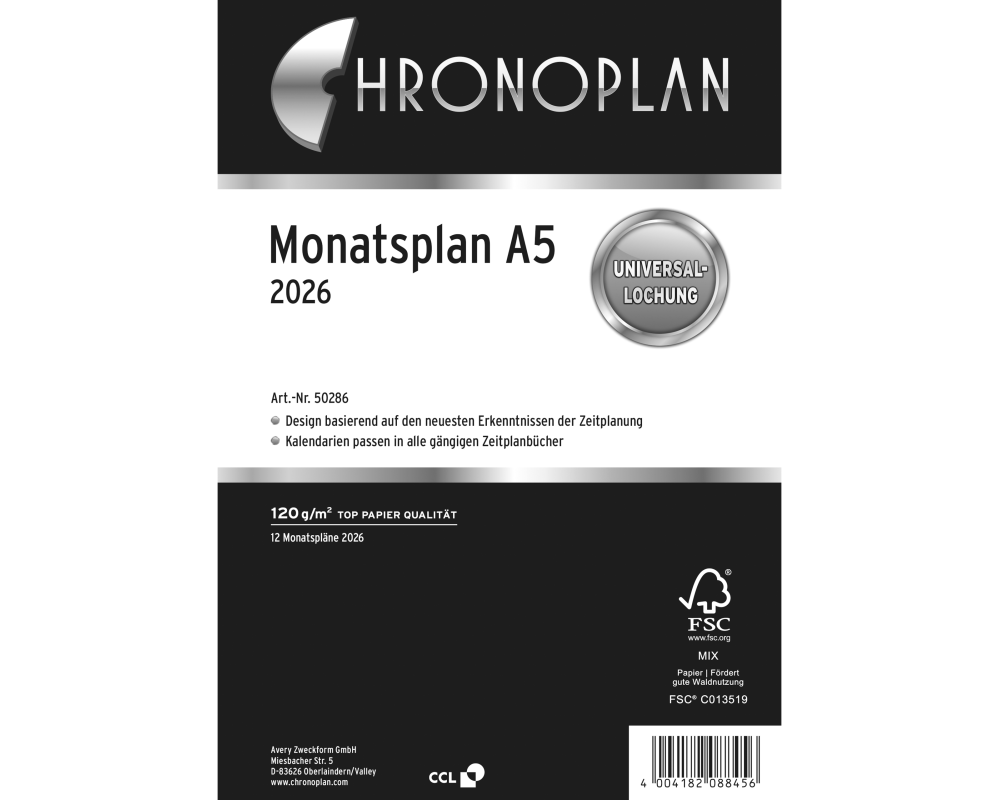 CHRONOPLAN Monatsplan 2026 50286Z.26 ausklappbar A5
