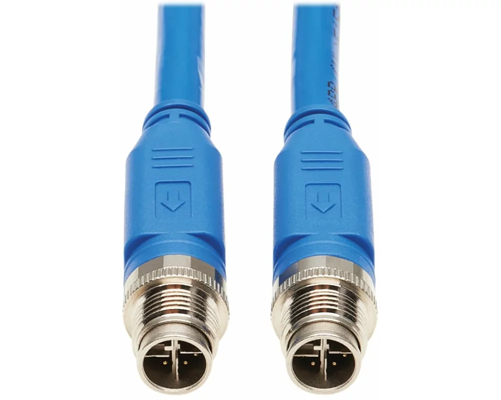 EATON TRIPPLITE M12, X-Code, Cat6a, 10G, F/UTP, CMR-LP, Shielded Ethernet Cable, M/M, IP68, PoE, Blue, 10m 32.8 ft.