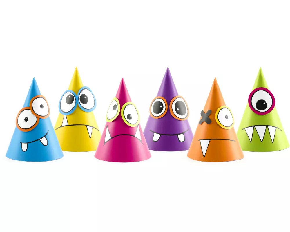 Partydeco Partyhüte Monster Mehrfarbig, 16 x 10 cm, 6 Stück