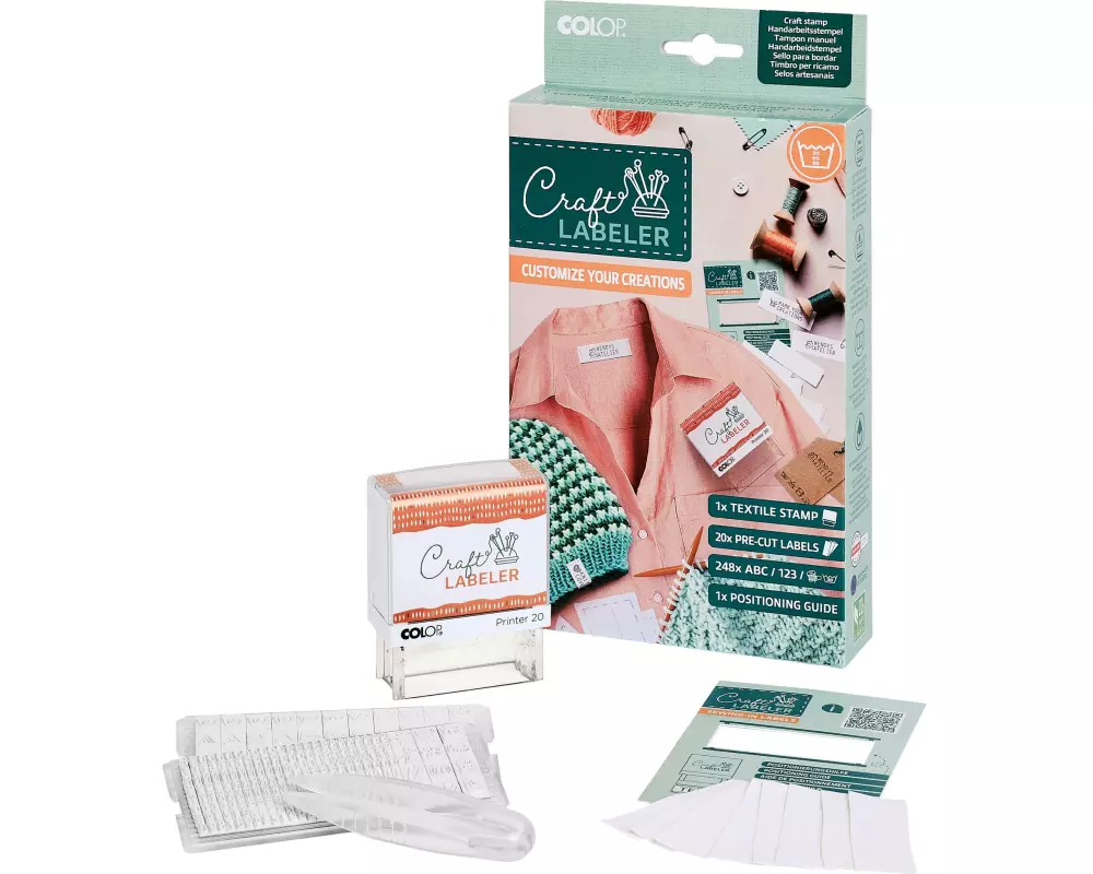 Colop Textil-Etiketten Craft Printer mit 2 Buchstabensets