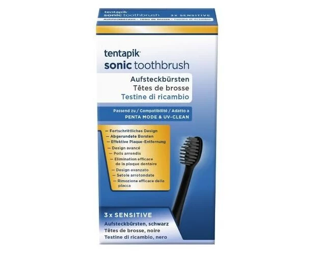 Tentapik Zahnbürstenkopf Sensitive Schwarz, 3 Stück