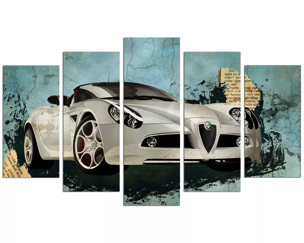 Wallxpert Bild Sport Car 5-teilig, 110 x 60 cm