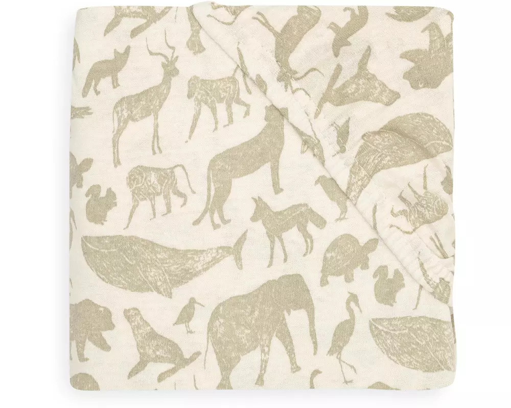 Jollein Fix-Leintuch Animals Olive Green 70 x 140 cm