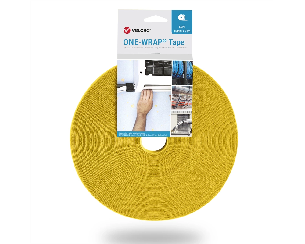 VELCRO One Wrap Band 16 mm breit, gelb, 25 m