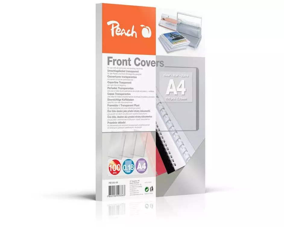 Peach Einbanddeckel A4, 0.18 mm, 100 Stück, Glatt, Transparent