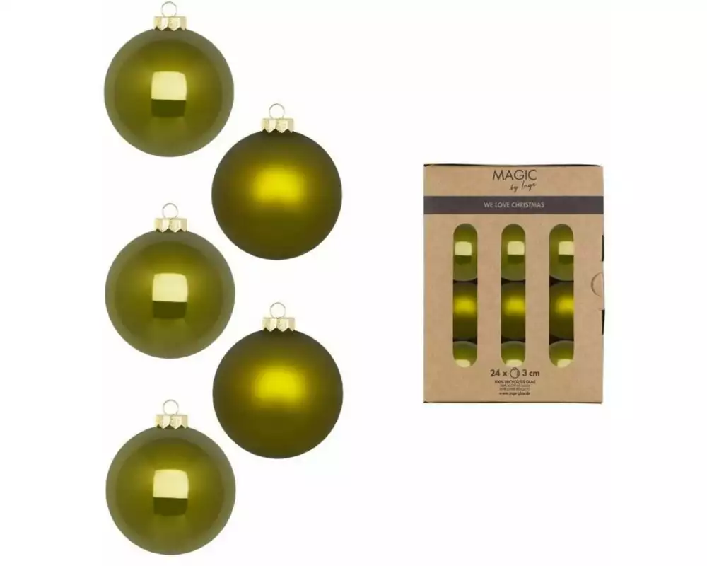 INGES CHRISTMAS DECOR Weihnachtskugel Green Olives 24 Stück, Olivgrün