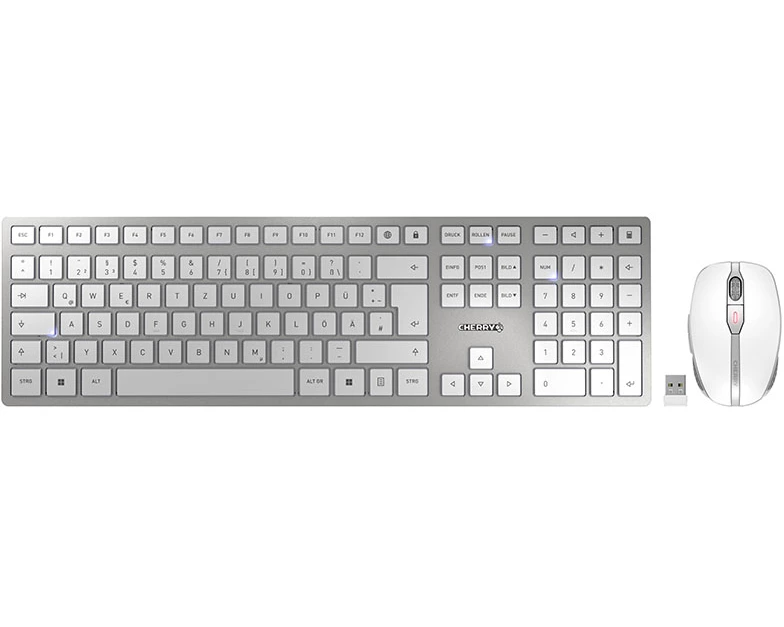 CHERRY DW 9100 SLIM Tastatur Maus enthalten Universal RF Wireless + Bluetooth QWERTZ Deutsch Silber