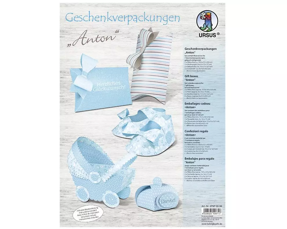 URSUS Geschenkbox Set Anton 7 Verpackungen, Hellblau