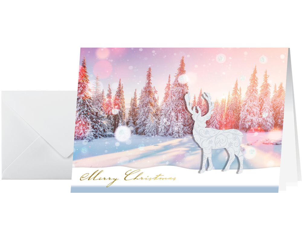 SIGEL Weihnachts-Karte/Couvert A6/A5 DS066 250 +100g,Snow Deer 10+10 Stk.