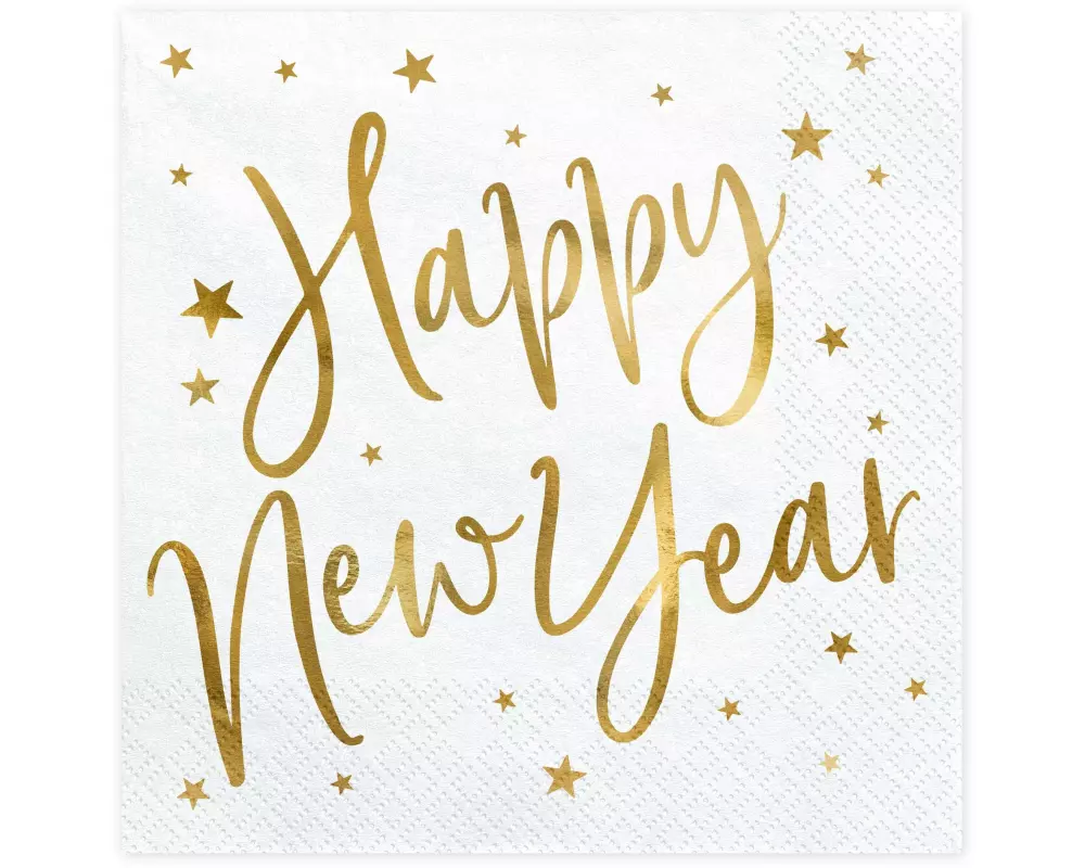 Partydeco Papierservietten Happy New Year 33 x 33 cm, 20 Stück, Weiss