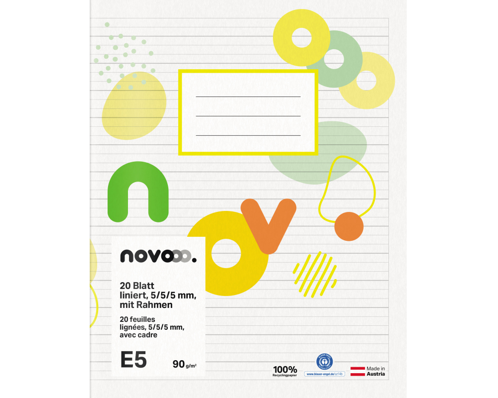 NOVOOO Schulheft E5 729762 5/5/5mm liniert mit Rand 90g