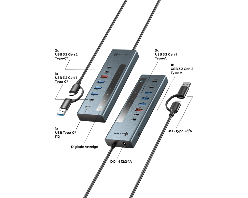 ICY BOX 9-in-1 USB-C/A Hub with PD IB-HUB1743-CPD 4x USB-C & 3x USB-A