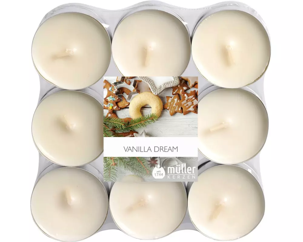 müller Kerzen Duftkerze Teelicht Vanilla Dream, Vanilla, 18 Stück