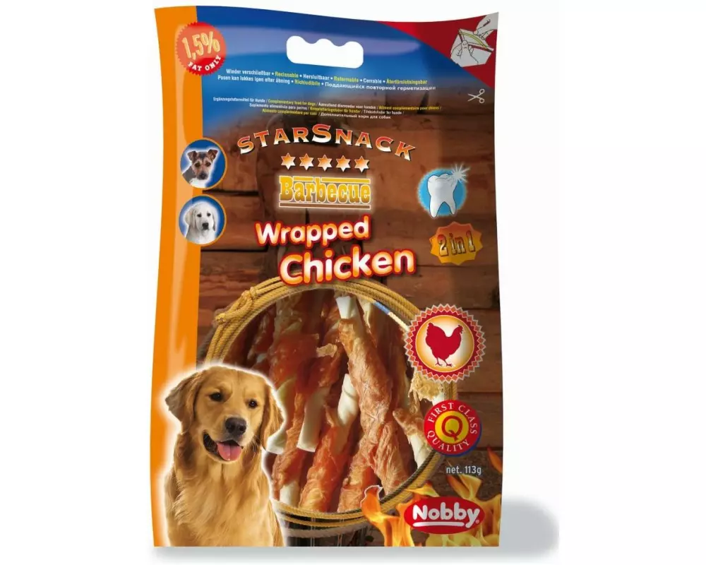 Nobby Kausnack StarSnack Barbecue Wrapped Chicken, 12.5 cm, 113 g