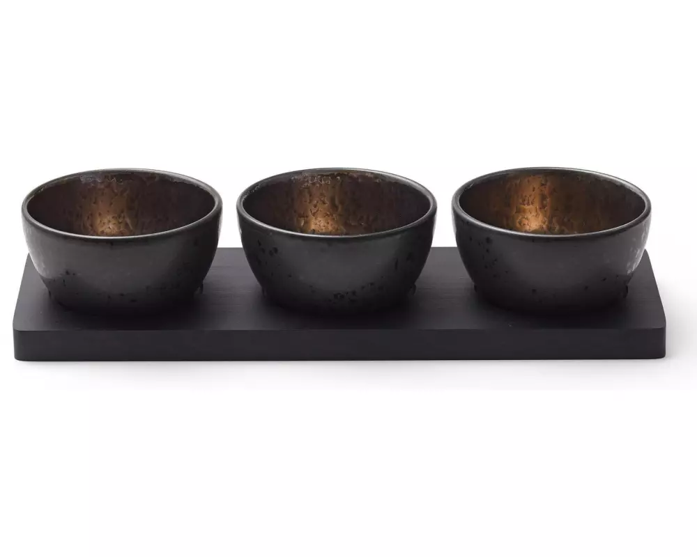Bitz Servierplatte mit Schälchen 4-teilig, Schwarz/Bronze