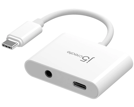 j5create JCA122 USB-C to 3.5mm Audio Adapter with Power Delivery, Black. Audio quality: 24 bit. Host interface: USB, Headphone connectivity: 3.5 mm. Cable length: 0.82 m, Product colour: White. Weight: 18.5 g, Width: 35 mm, Depth: 50 mm. Housing material: Plastic
