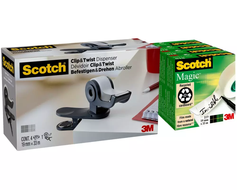 Scotch Tischabroller Scotch Clip & Twist Multipack mit 4 Rollen