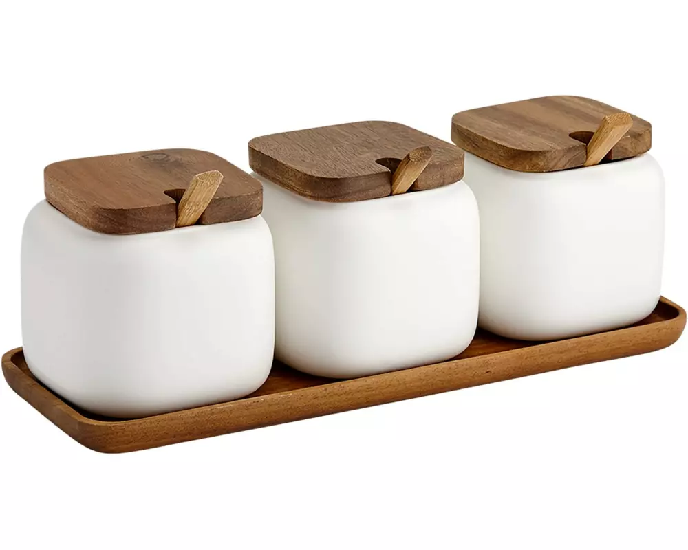 Ladelle Essentials Dosen und Löffel Set mit Löffel, Braun/Weiss