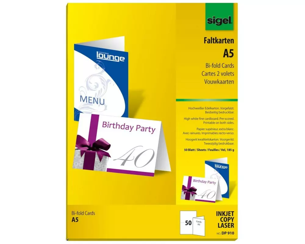 Sigel Blankokarte A5 (A4), 50 Blatt, Weiss