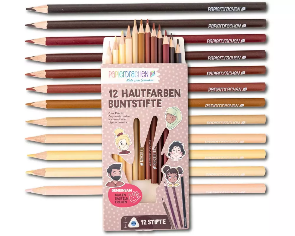 Papierdrachen Buntstifte Hautfarben 12 Stück