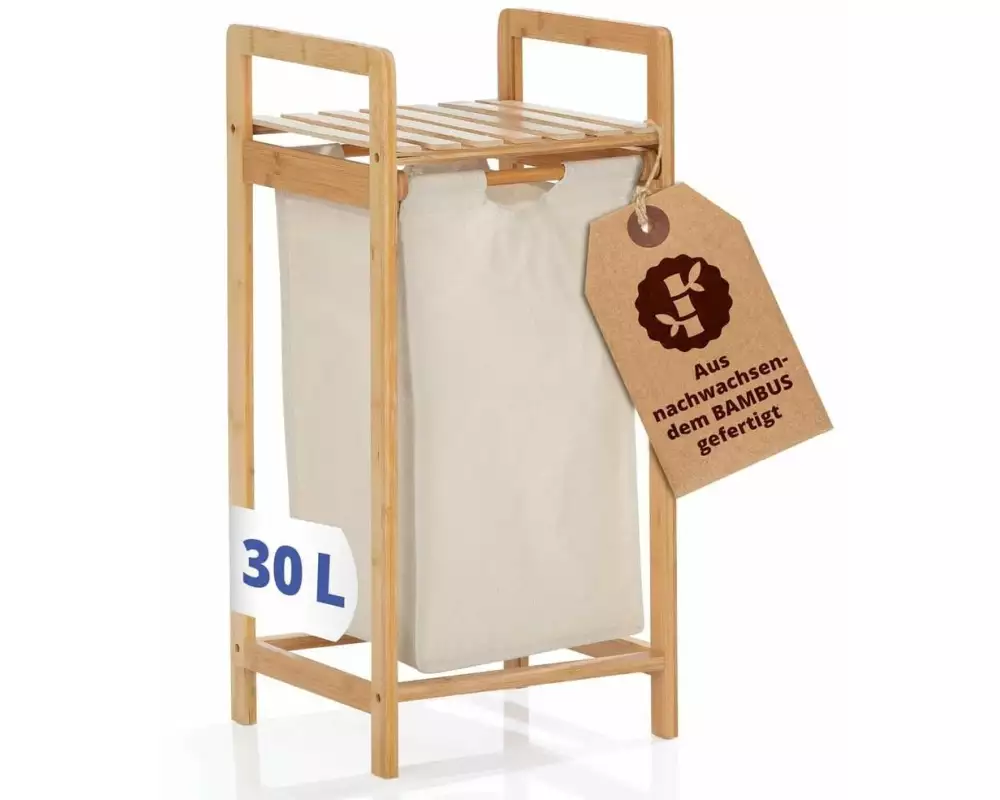 Lumaland Wäschekorb Bambus 30 l, Braun/Beige