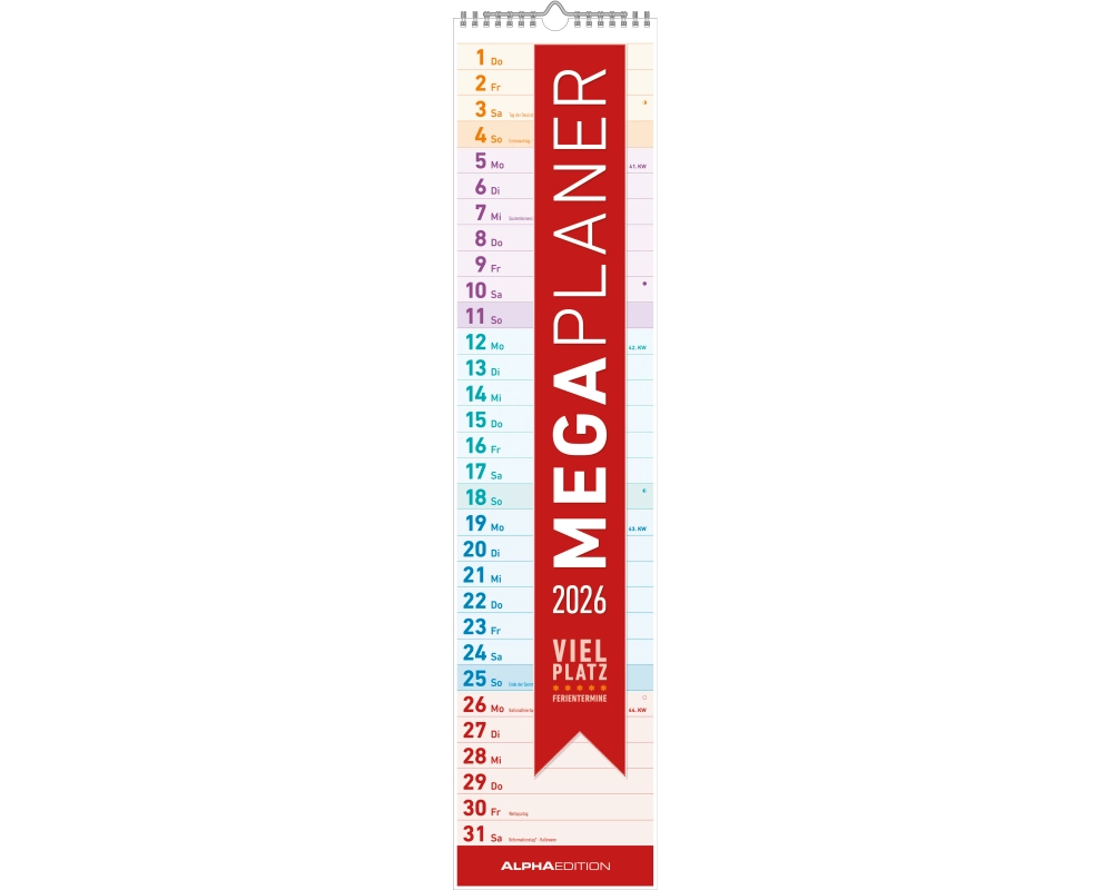 ALPHA EDITION Megaplaner 2026 160590 1M/1S DE 1 Spalte 14.5x70cm