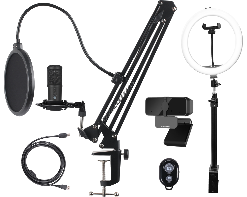 DELTACO Streaming Kit GAM-170 Webcam,Ring Light,Microphone