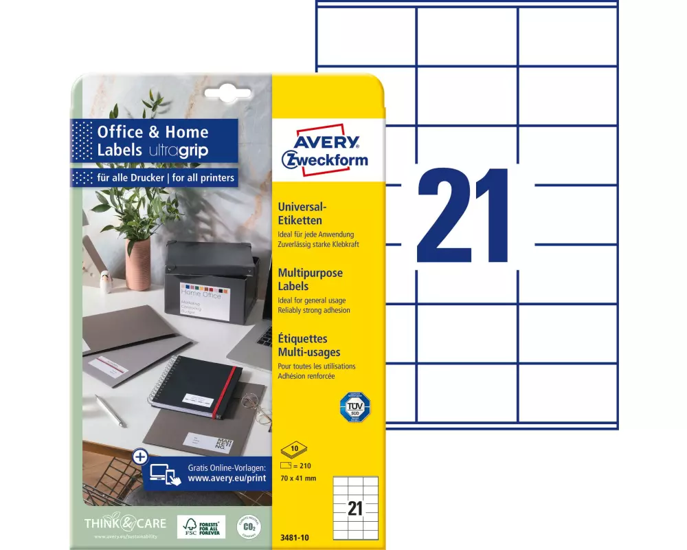 Avery Zweckform Universal-Etiketten 3481 70 x 41 mm, 10 Blatt