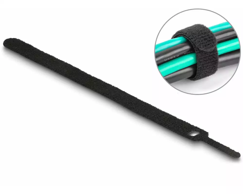 Delock Klettkabelbinder Schwarz 200 mm x 12 mm, 10 Stück
