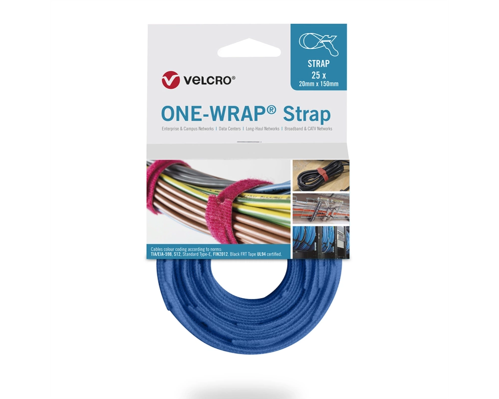 VELCRO One Wrap Strap 20mm x 330mm, 25 Stück, blau