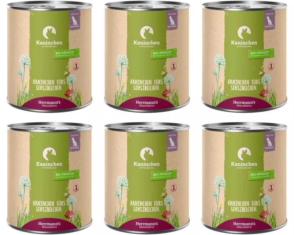 Herrmann's Nassfutter Kaninchen mit Reisflocken 6 x 800 g