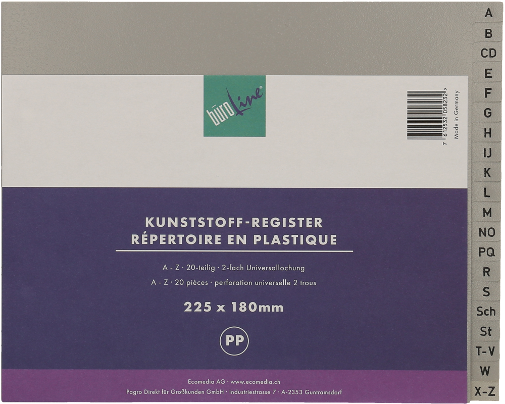 BÜROLINE Register PP 1/2 H. 40963 grau A-Z 20-teilig
