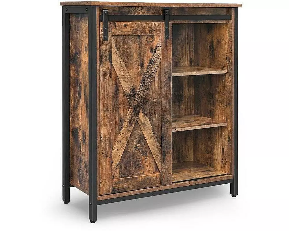 VASAGLE Kommode mit Schiebetür 70 x 80 cm, Braun/Schwarz