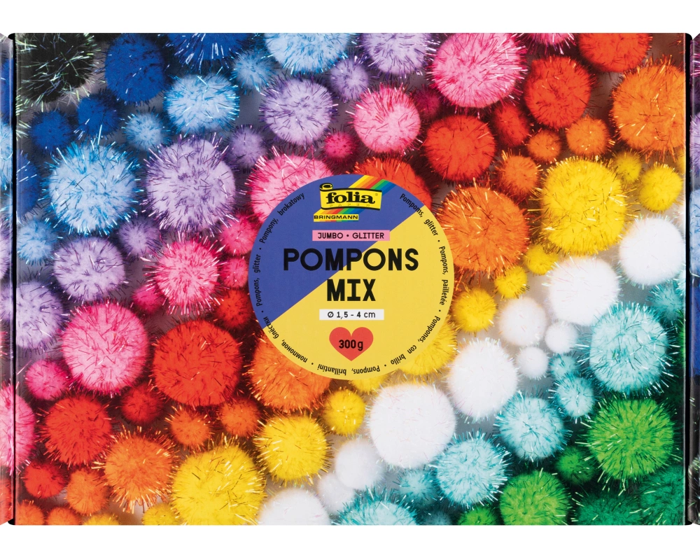 FOLIA Pompons Mix glitter 300g 50339 Jumbo Pack, 1.5-4cm
