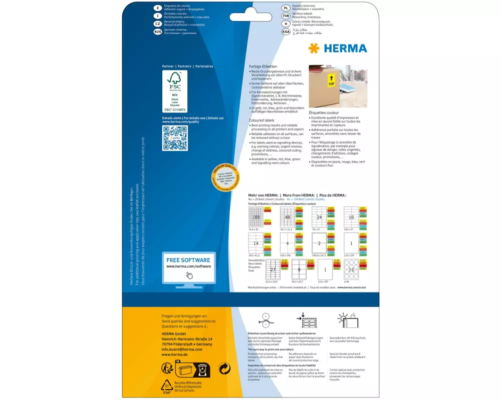 HERMA Farbige Etiketten A4, 105 x 37 mm, gelb 320 Etiketten