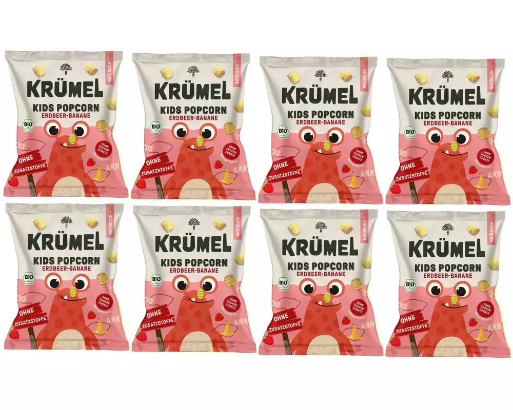 KRÜMEL Knabberspass Kids Popcorn Banane-Erdbeere 8x 20 g