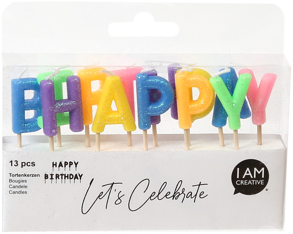 I AM CREATIVE Kerzen,Happy Birthday 6010.909 bunt, glitt.