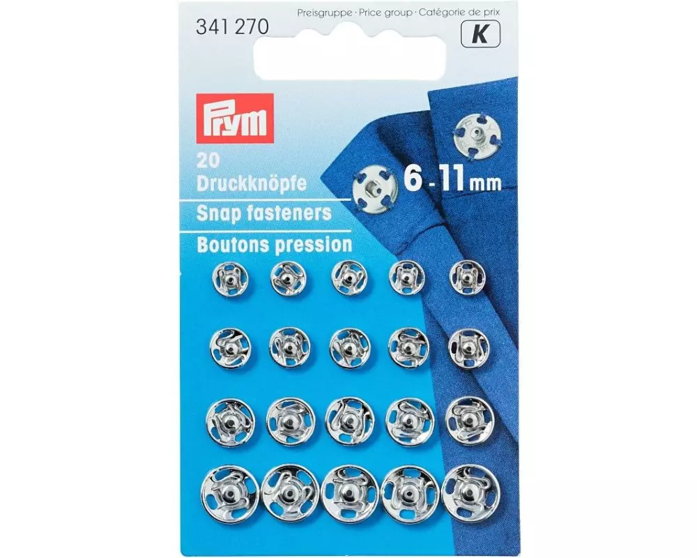 Prym Druckknöpfe Ø 6-11 mm, Silber, 20 Stück