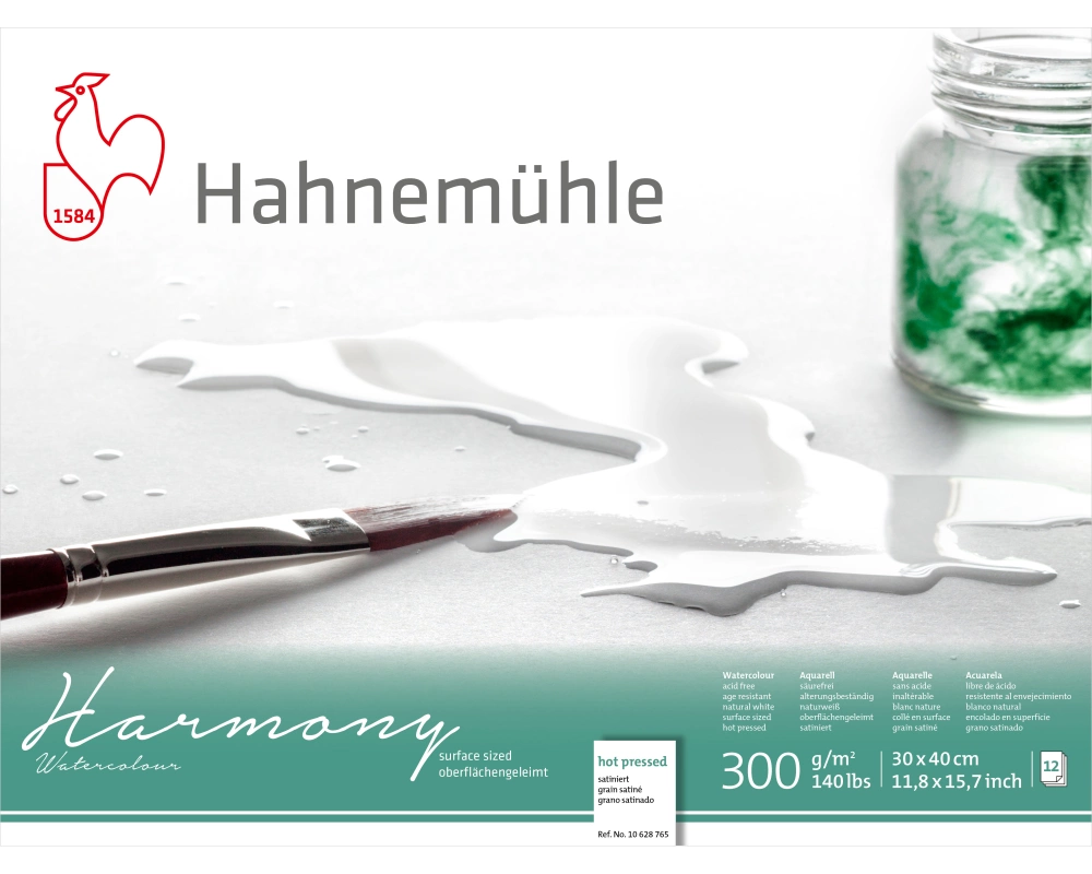 HAHNEMÜHLE Aquarellblock Harmony 30x40cm 10628765 weiss satiniert, 300g 12 Blatt
