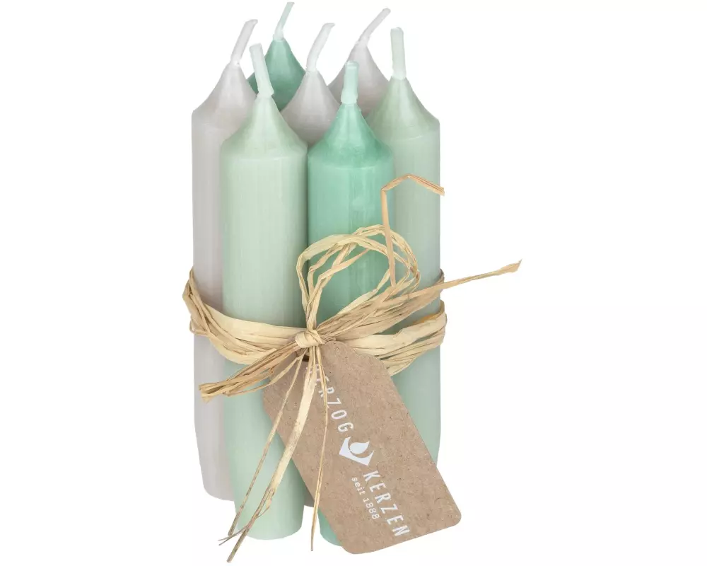 Herzog Kerzen AG Stabkerze Rauhreif 2.2 x 12 cm, 7 Stück, Grün/Grau/Türkis