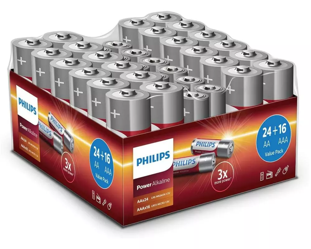 Philips Batterie Alkaline Pack 24x AA, 16x AAA , 40 Stück