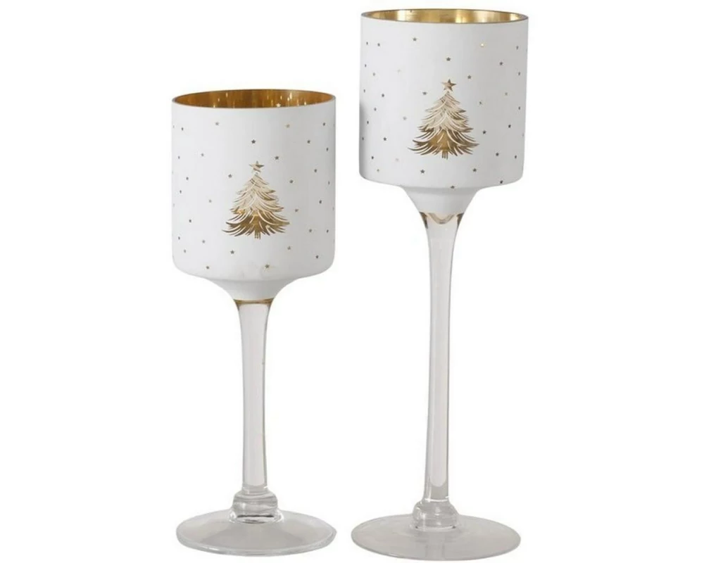 Boltze Weihnachtswindlicht Stella 2-teilig, Gold/Weiss