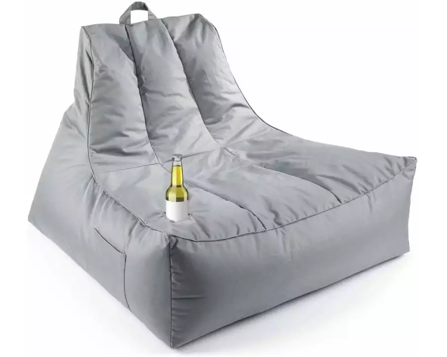 Lumaland Sitzsack Lounge mit Flaschenhalter Grau, 380 l