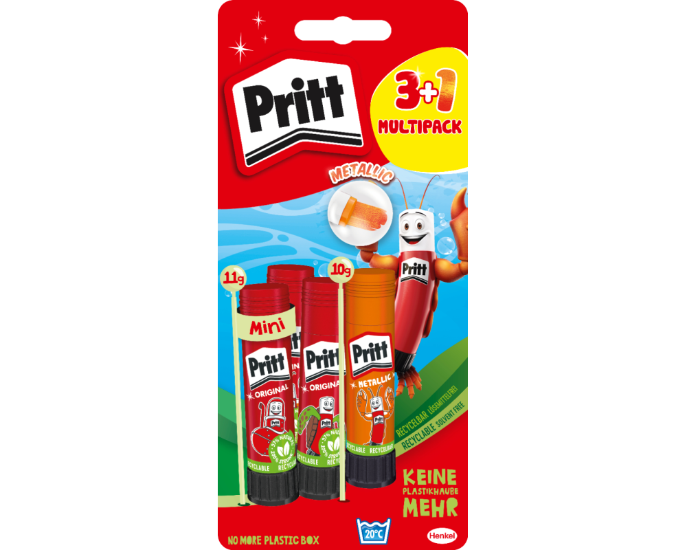 Pritt Klebestifft 3x11g + 1x10g, Orange, Rot