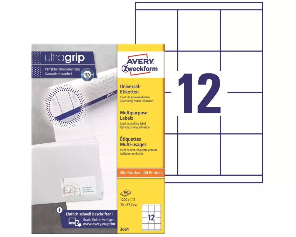 Avery Zweckform Universal-Etiketten 3661 70 x 67.7 mm, 100 Blatt