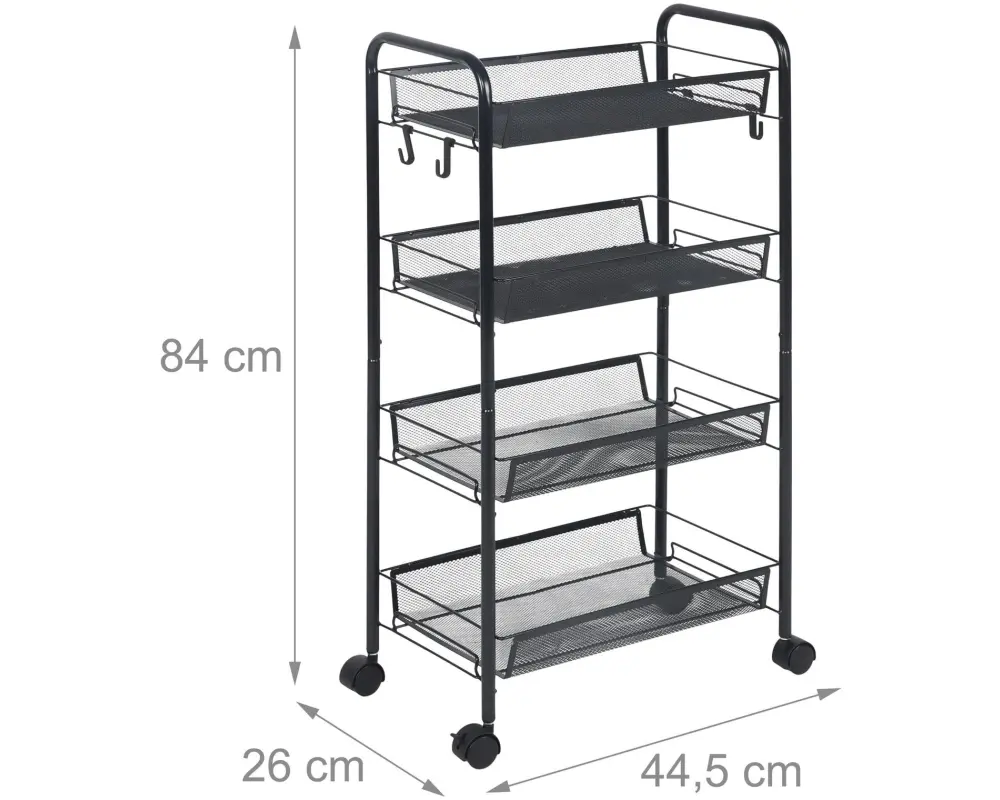 relaxdays Rollwagen Mesh mit 4 Ebenen 84 x 44.5x 26 cm
