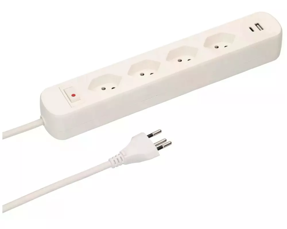 Max Hauri Steckdosenleiste Basic-Line 4x T13, USB A+C, Schalter, Ws