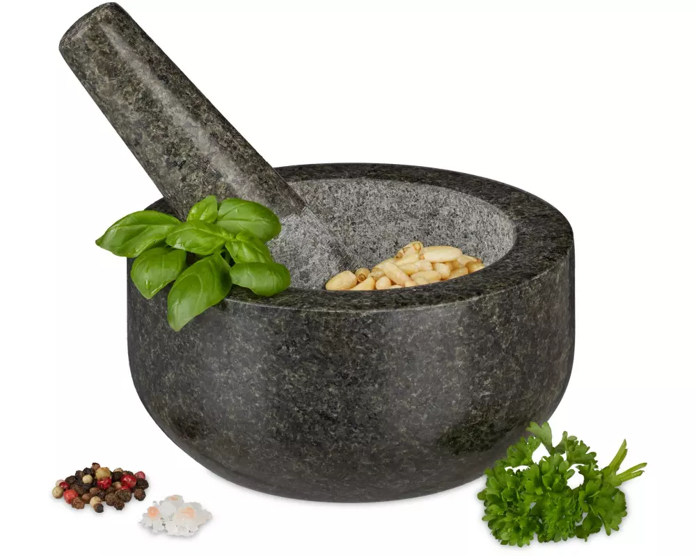 relaxdays Mörser mit Stössel 16 cm, Granit