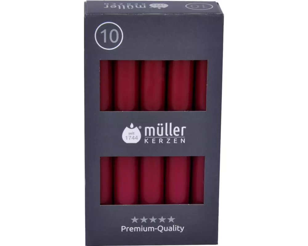 müller Kerzen Stabkerze 17.5 x 2 cm, Bordeaux, 10 Stück